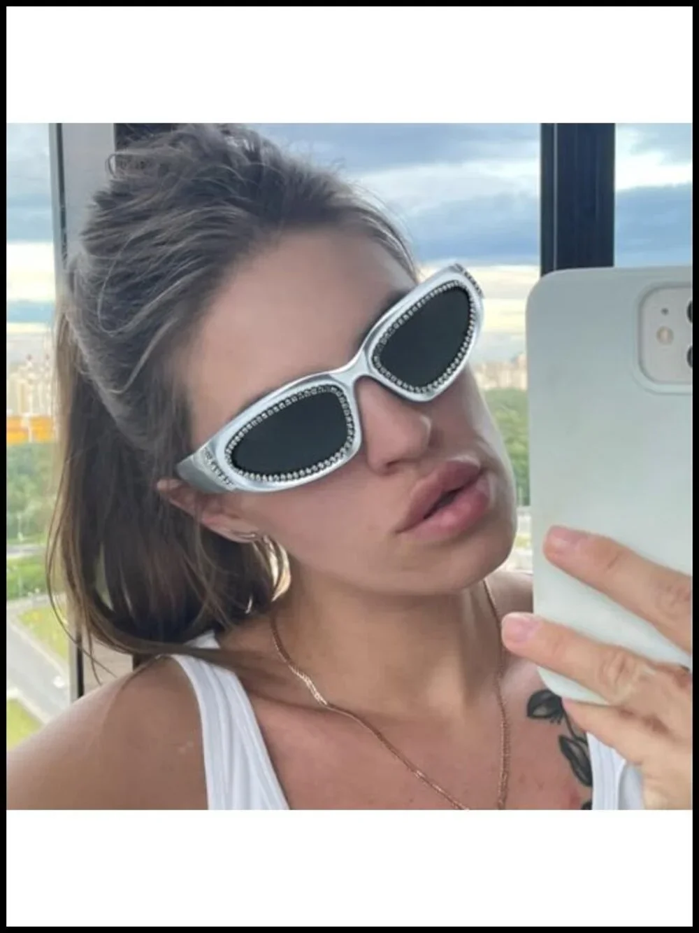 Y2K Rhinestone Wrap Around Sunglasses Oval Bling Punk Shield Shades UV400